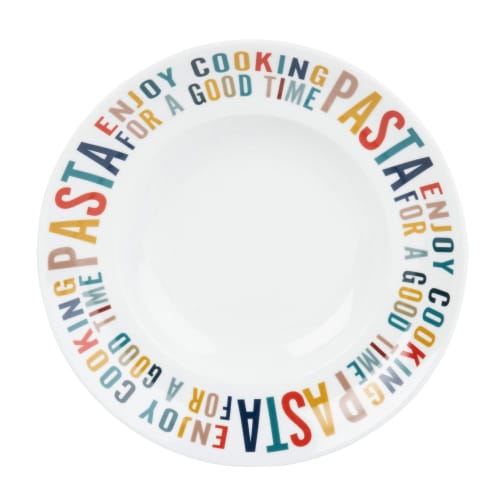 Assiette A Pates En Porcelaine Blanche Imprime Multicolore Arty Maisons Du Monde