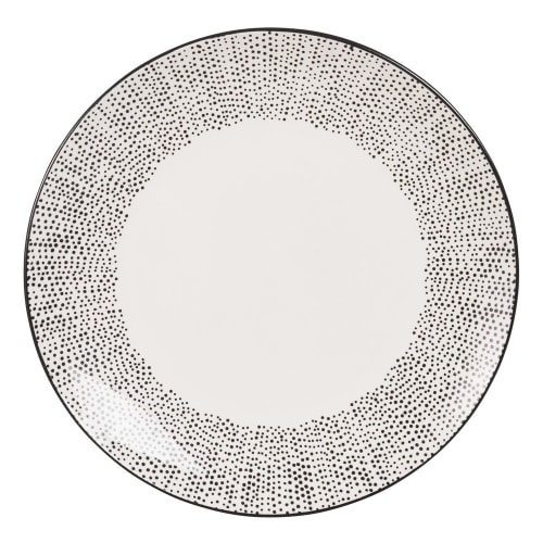 Déco Déco Table de Noël | Assiette plate en grès blanc motifs à pois - TQ96294