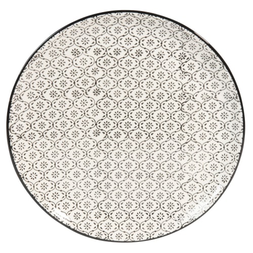 Déco Déco Table de Noël | Assiette plate en grès blanc motifs graphiques noirs - BU46436