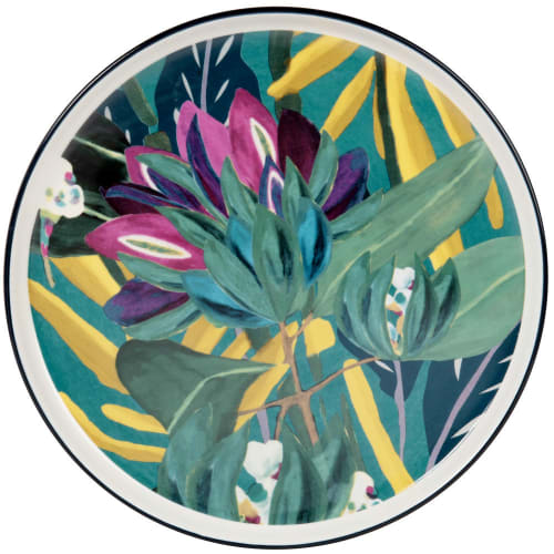 Art de la table Assiettes | Assiette plate en grès ivoire motif végétal multicolore - TQ92308