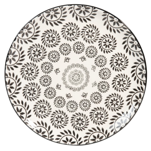 Déco Déco Table de Noël | Assiette plate en grès noir et blanc imprimé - QM18603