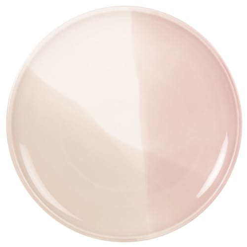 Assiette plate en grès tricolore rose, blanc, gris - Lot de 6