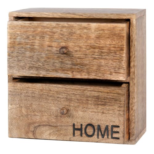 Aufbewahrungsbox mit 2 Schubladen aus schwarzem Mangoholz mit Motiv