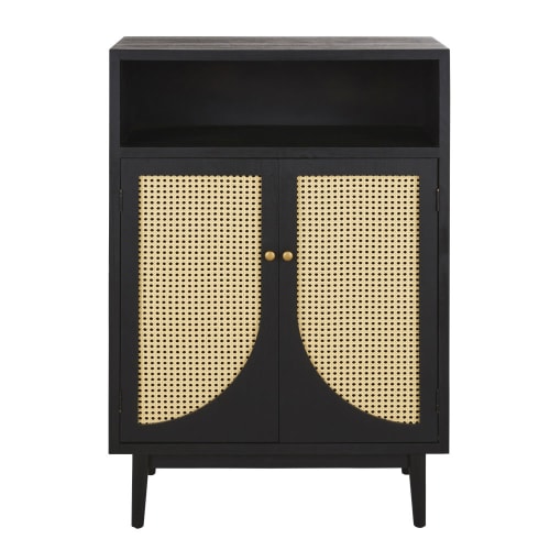 Möbel Kommoden | Aufbewahrungsschrank im Vintage-Stil, schwarz, mit 2 Türen aus Rattangeflecht - BZ39877