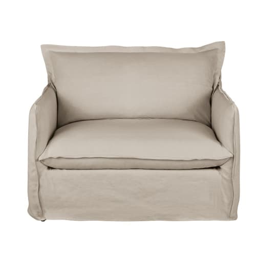 Sofas und sessel Sessel | Ausziehbarer Sessel aus beigefarbenem Premiumleinen - AU71092