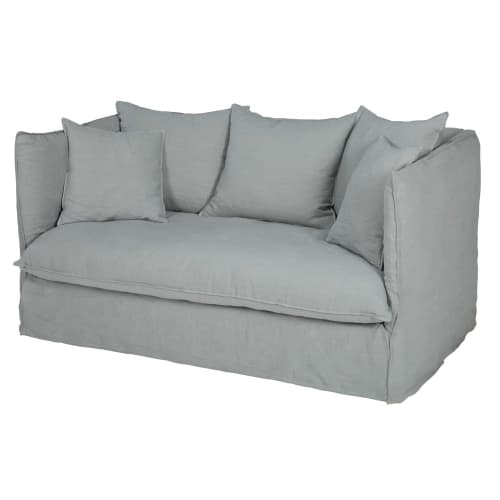 Sofas und sessel Gerade Sofas | Ausziehbares 2-Sitzer-Sofa mit Bezug aus hellgrauem gewaschenem Leinen - KG52476