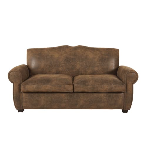 Ausziehbares 2-Sitzer-Sofa mit braunem Suedine-Bezug