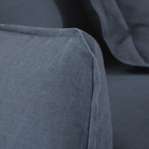 Sofas und sessel Gerade Sofas | Ausziehbares 3-4-Sitzer-Sofa, Bezug aus gewaschenem Leinen, tintenblau - KH56261