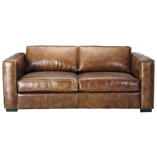 Business Sofas | Ausziehbares 3-Sitzer- Sofa aus Leder, braun antik - BO97763