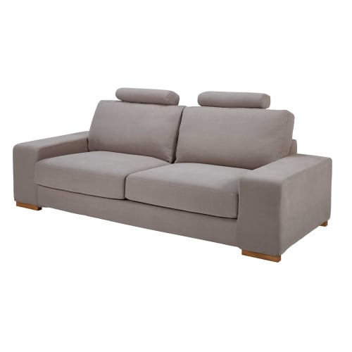 Sofas und sessel Schlafsofa und Schlafcouch | Ausziehbares 3-Sitzer-Sofa mit Kopfstützen und taupefarbenem Stoffbezug - CD77257
