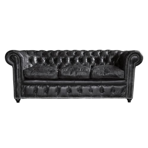 Business Sofas | Ausziehbares Gestepptes -Sofa 3-Sitzer aus Leder, schwarz Vintage - GI26230