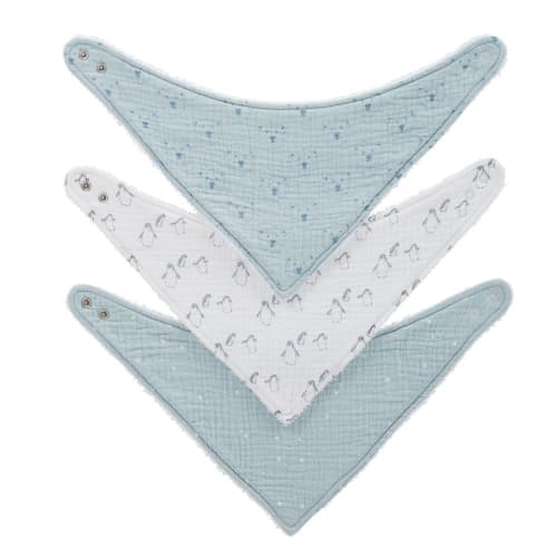Baberos bandanas de algodón orgánico color blanco, gris y azul (x3)