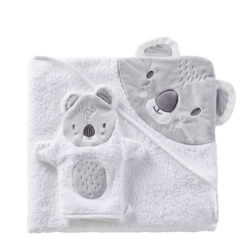 Kids Kapuzenbadetücher für Babys und Bademäntel für Kinder | Babybadetuch aus Baumwolle, weiß und grau 100x100 - YN10528