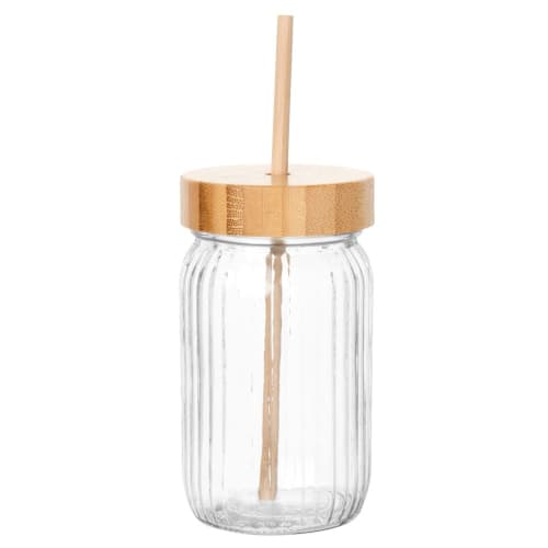 Tableware Travel bottles and mugs | Bamboo and Ribbed Glass Jar with Straw - JM17063