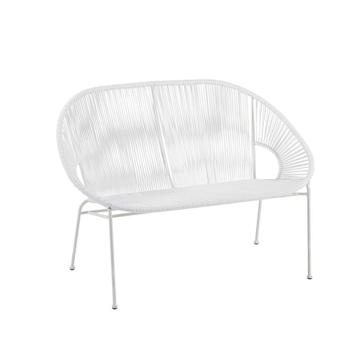 Banc De Jardin Empilable 2 3 Places En Fil De Resine Et Metal Blanc Copacabana Maisons Du Monde