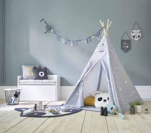 Banco de almacenaje infantil de color blanco con cojín de algodón