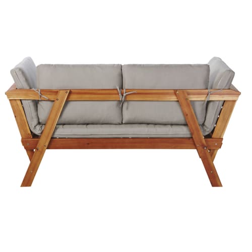 banco de jardin modulable de 3 plazas de acacia y cojines color topo maisons du monde