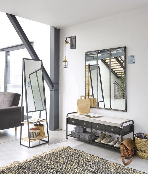 Banco industrial de metal y algodón negro efecto envejecido An. 126 cm