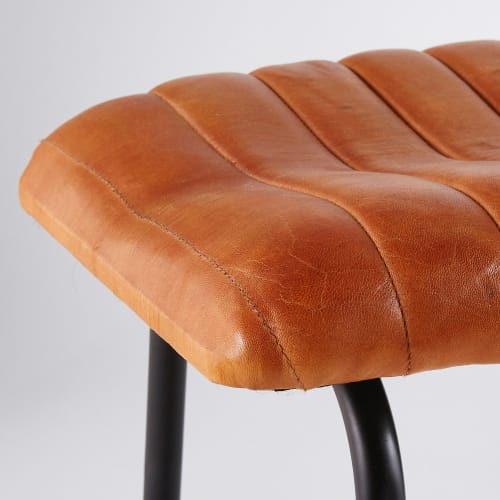 Banco industrial de piel marrón Duke | Maisons du Monde
