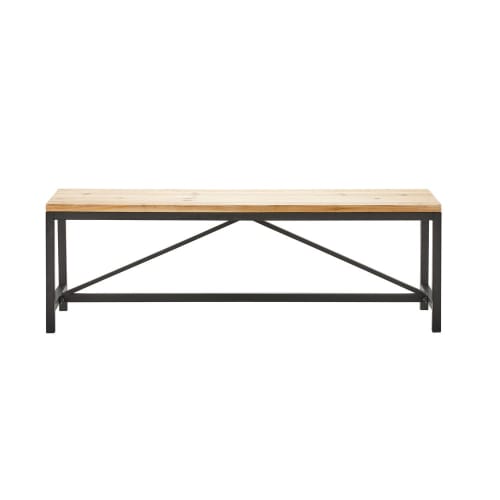Möbel Sitzbank und Holzbank | Bank aus schwarzem Metall und massivem Tannenholz L140 - RR91490