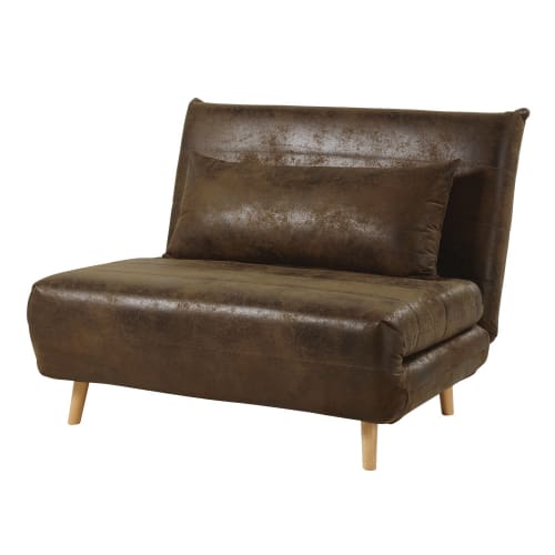 Canapés et fauteuils Clic-clac | Banquette clic-clac 1 place en suédine marron - TA07178