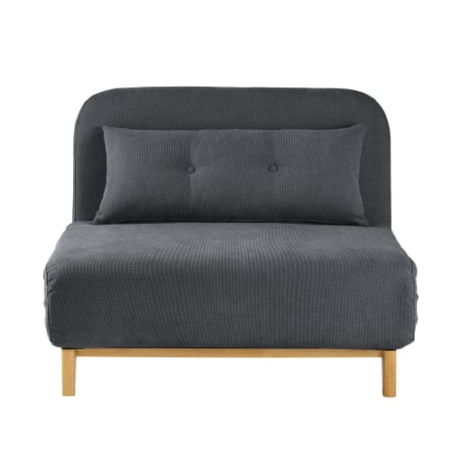 Canapés et fauteuils Clic-clac | Banquette clic-clac 1 place en velours gris anthracite - RK76059