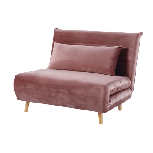 Canapés et fauteuils Clic-clac | Banquette clic-clac 1 place en velours vieux rose - CC31472