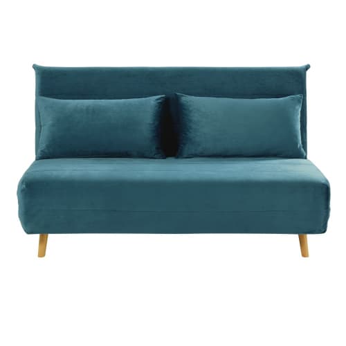 Canapés et fauteuils Clic-clac | Banquette clic-clac 2 places en velours bleu pétrole - XV61873