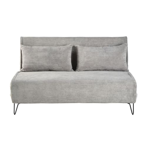 Canapés et fauteuils Clic-clac | Banquette clic-clac 2 places en velours gris clair - KC95393