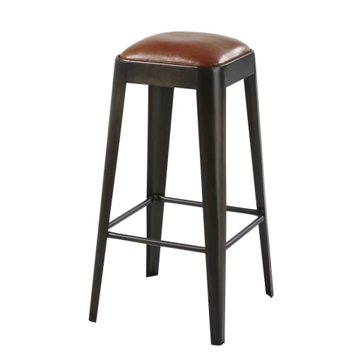 Möbel Barhocker und Barstühle | Barhocker aus braunem Leder und schwarzem Metall - TU01831