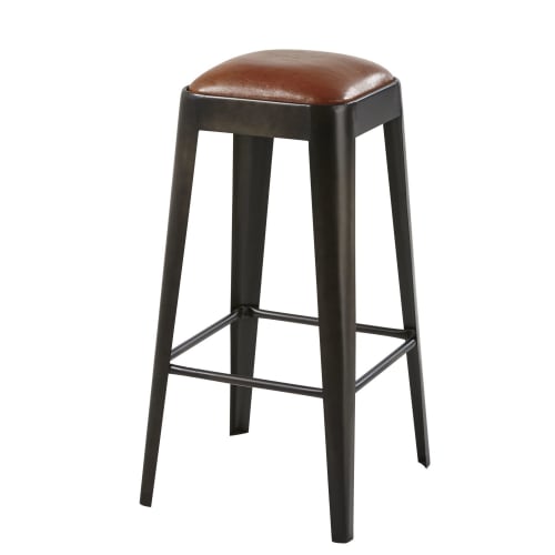 Barhocker aus braunem Leder und schwarzem Metall Manufacture | Maisons