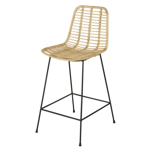 Möbel Barhocker und Barstühle | Barhocker aus Rattangeflecht und schwarzem Metall - JP57351