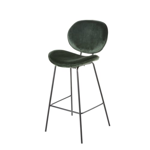 Möbel Barhocker und Barstühle | Barhocker aus schwarzem Metall mit grünem Samtbezug - QT06785