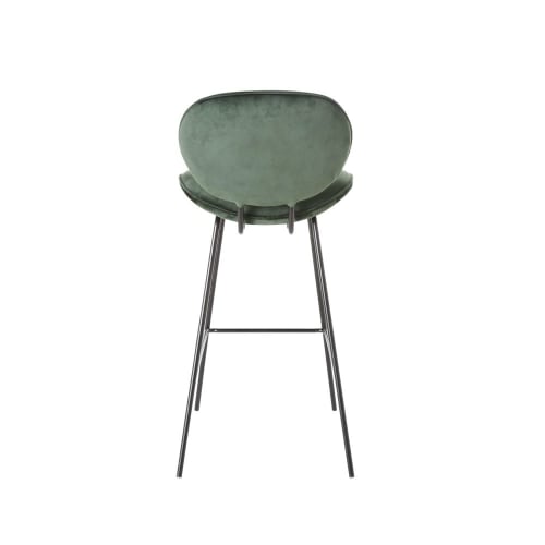 Möbel Barhocker und Barstühle | Barhocker aus schwarzem Metall mit grünem Samtbezug - QT06785