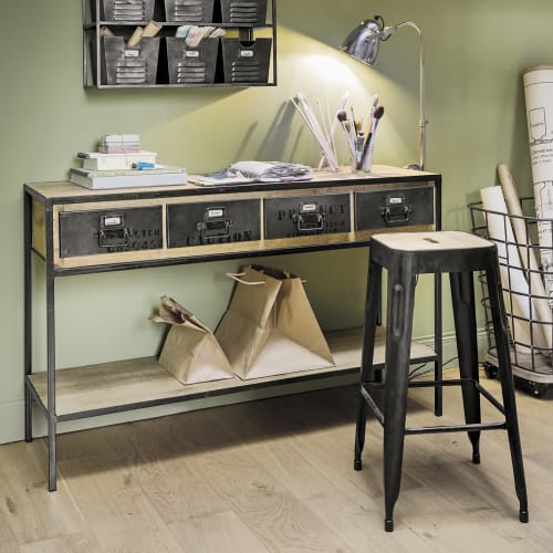 Barhocker im Industrial-Stil aus Mangoholz und Metall Manufacture