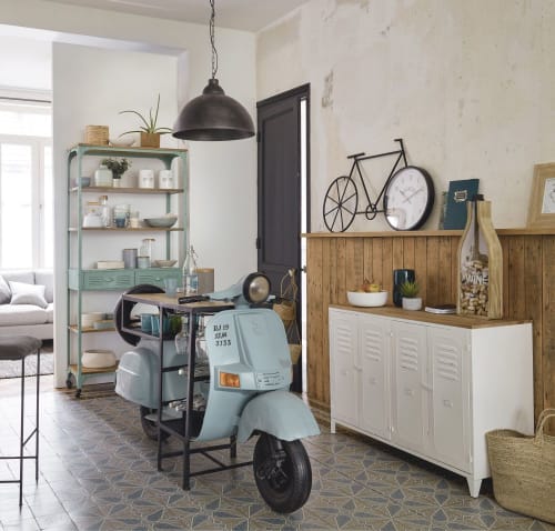 barmeubel blauwe scooter van metaal en mangohout scooter maisons du monde