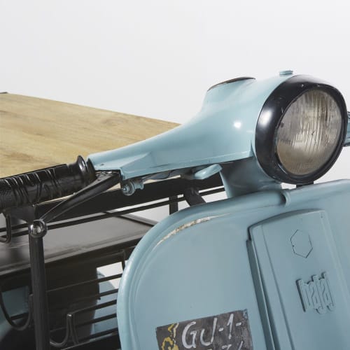 barmeubel blauwe scooter van metaal en mangohout scooter maisons du monde