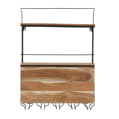 Barregal aus Mangoholz und schwarzem Metall mit Gläserhalter Barregal aus Mangoholz und schwarzem Metall mit Gläserhalter