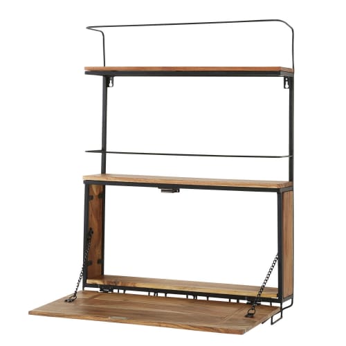 Barregal aus Mangoholz und schwarzem Metall mit Gläserhalter Barregal aus Mangoholz und schwarzem Metall mit Gläserhalter