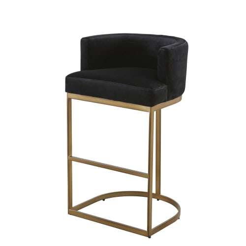 Möbel Barhocker und Barstühle | Barsessel mit schwarzem Samtbezug und messingfarbenem Metall - GA39960