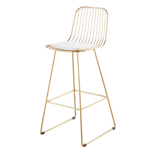 Möbel Barhocker und Barstühle | Barstuhl aus goldfarbenem Metall mit weißem Baumwollbezug - DV96748