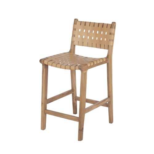 Möbel Barhocker und Barstühle | Barstuhl aus karamellfarbenem Büffelleder und Mango- und Akazienholz - OC85279