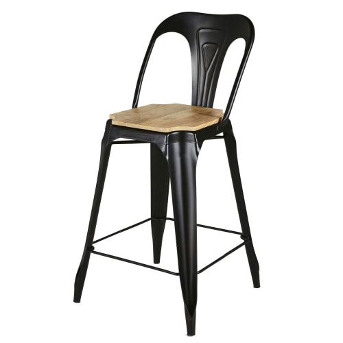 Möbel Barhocker und Barstühle | Barstuhl aus Mangoholz und schwarzem, patiniertem Metall - VT01877