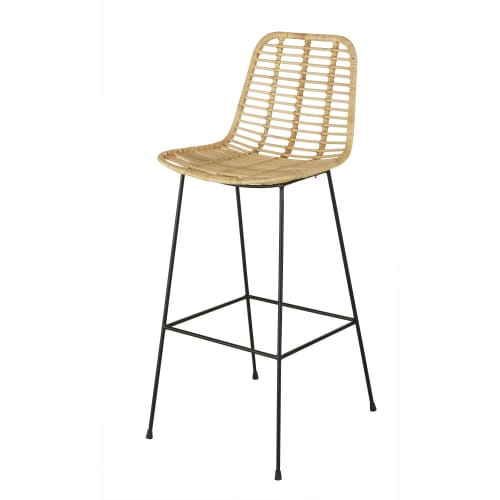 Möbel Barhocker und Barstühle | Barstuhl aus Rattangeflecht und schwarzem Metall - GI09211