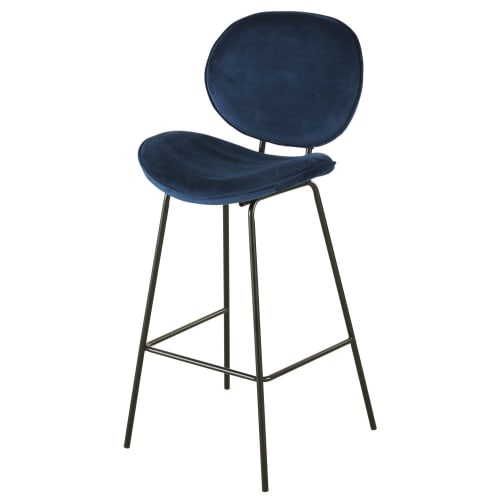 Möbel Barhocker und Barstühle | Barstuhl aus Schwarze Metall mit blauem Samtbezug - ST71421