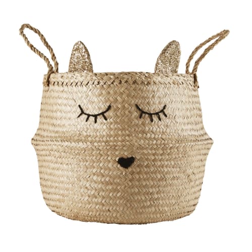 Basket Cat Out Of Braided Vegetable Fiber And Black Wool Lila Maisons Du Monde