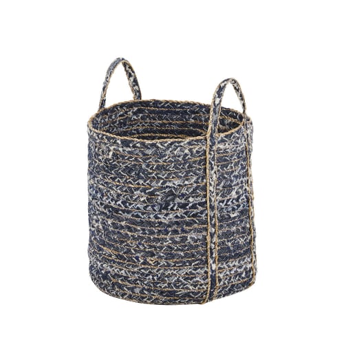 Basket in blue and beige woven recycled denim CAMDEN Maisons du Monde