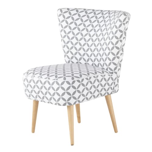 Sofas und sessel Sessel | Baumwollsessel im Vintage-Stil mit Motiven, grau und weiß - TL52679