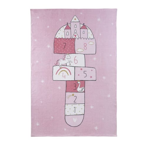 Kids Teppiche für Kinder | Baumwollteppich mit aufgedrucktem Himmel-und-Hölle-Spiel, rosa - VM75500