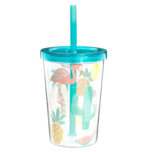Becher mit Strohhalm aus blauem Kunststoff Fruit Juice Maisons du Monde